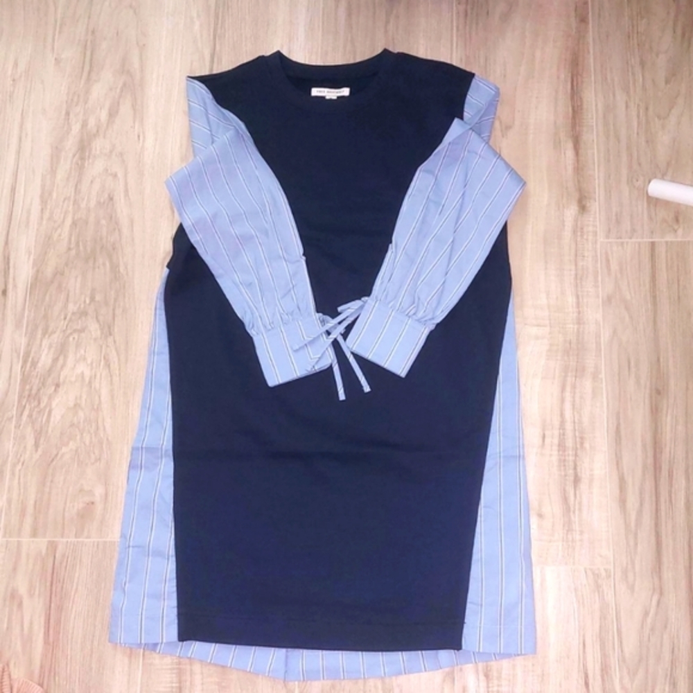 Navy and Blue Striped Sleeve Dress